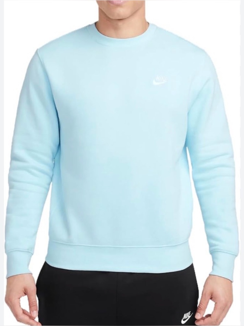 Nike Sportswear Club Fleece Crewneck Sweatshirt Mens Large Light Aqua Blue